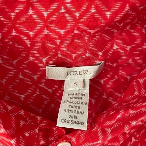 Jcrew SMALL Red Print popover blouse Silk Cotton Blend lightweight - Picture 3 of 7